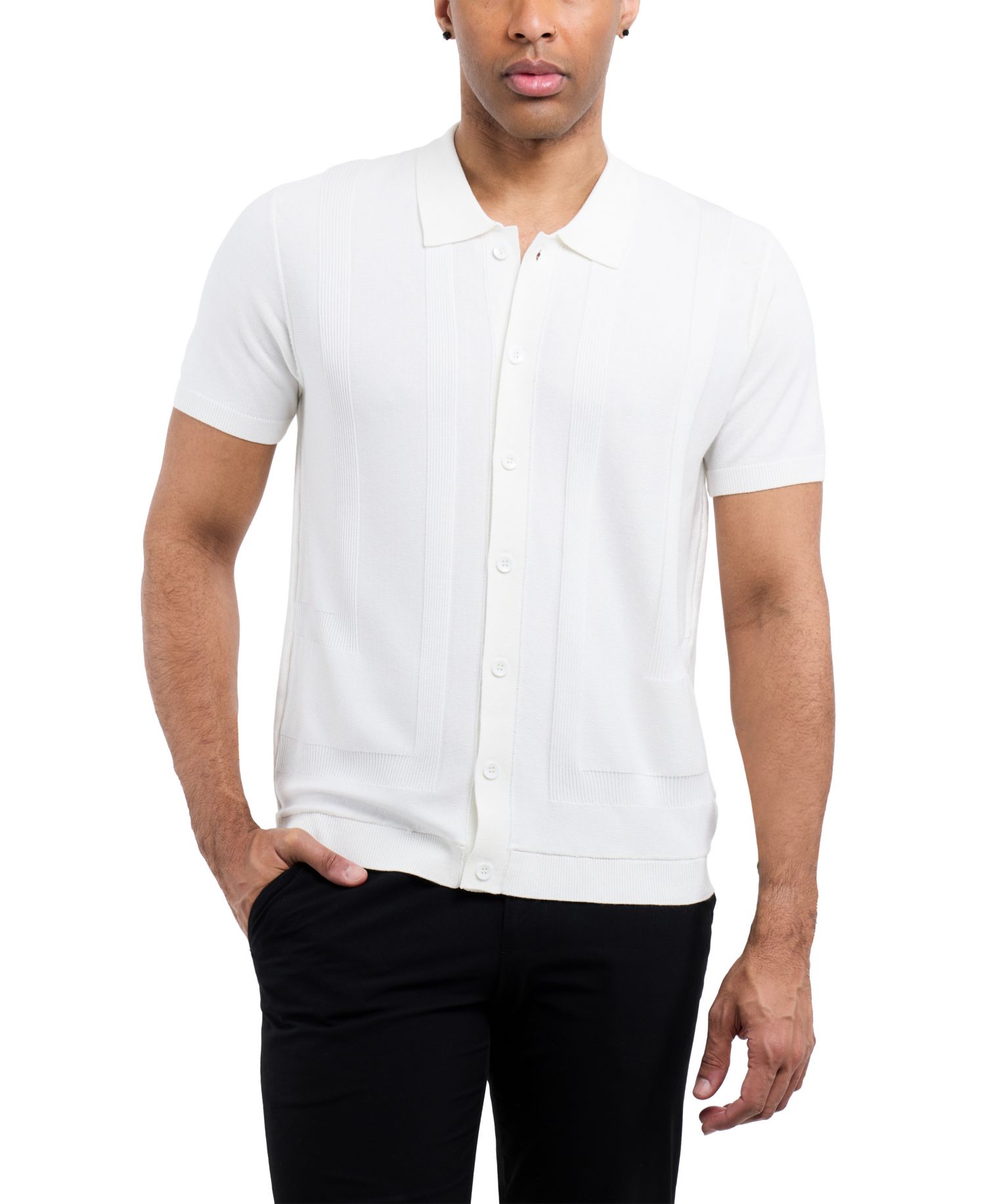 Men's SPRING + MERCER Classic Ribbed Texture Polo Sweater Shirt