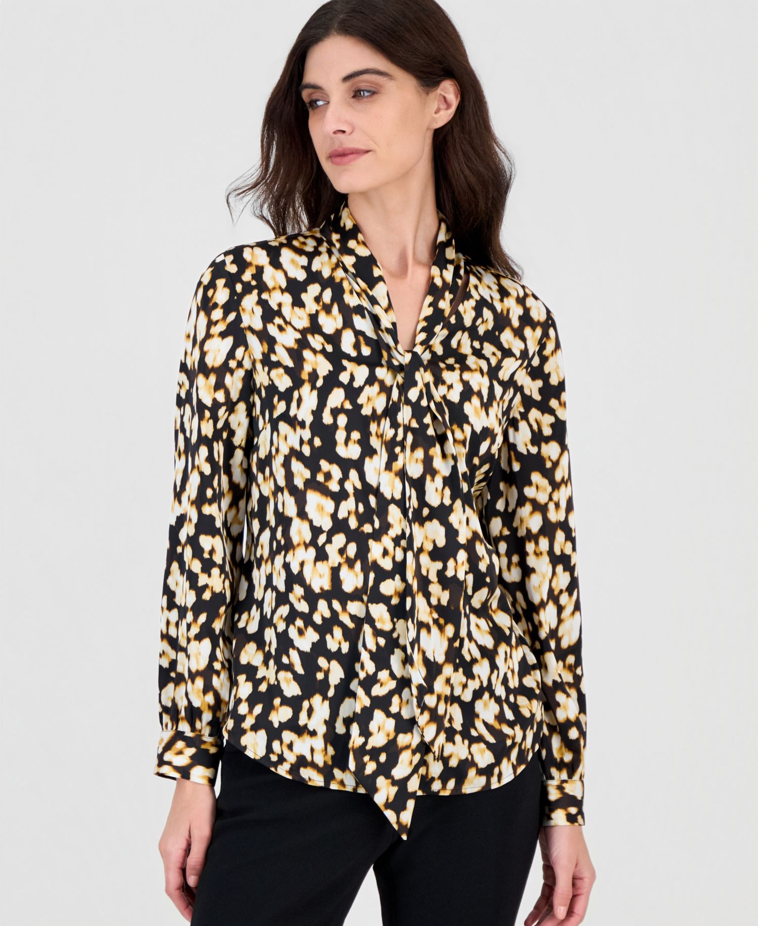 Women's Long Sleeve Printed Satin Blouse