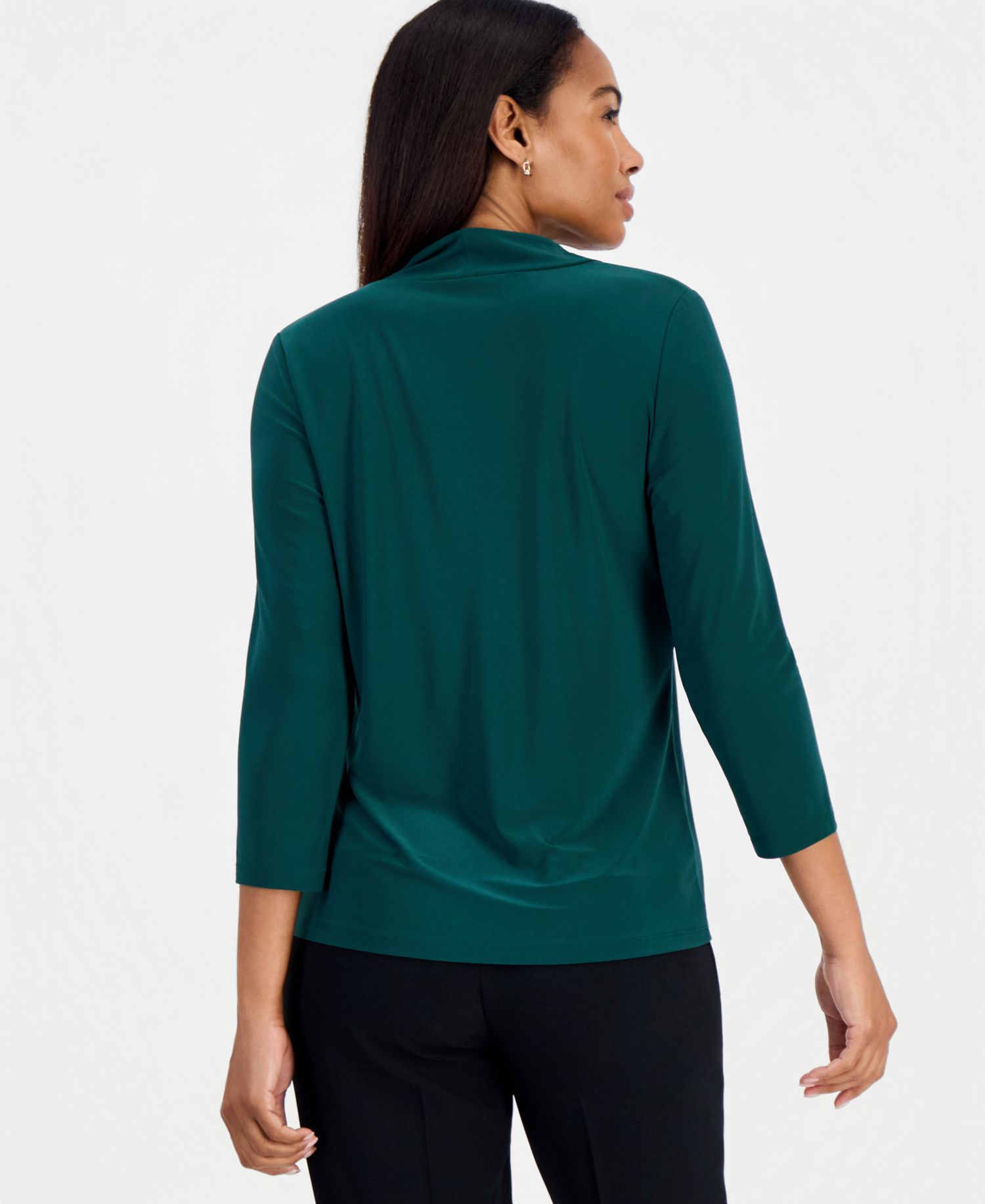Petite Knot-Front 3/4-Sleeve Blouse