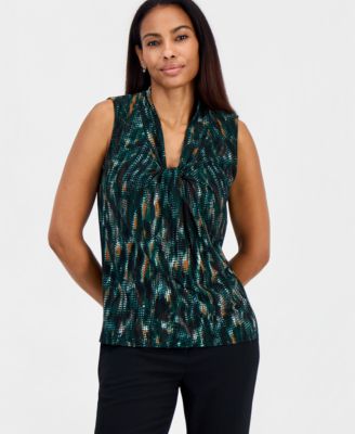 Women's Sleeveless Knot Neck Jersey Knit Printed Top
