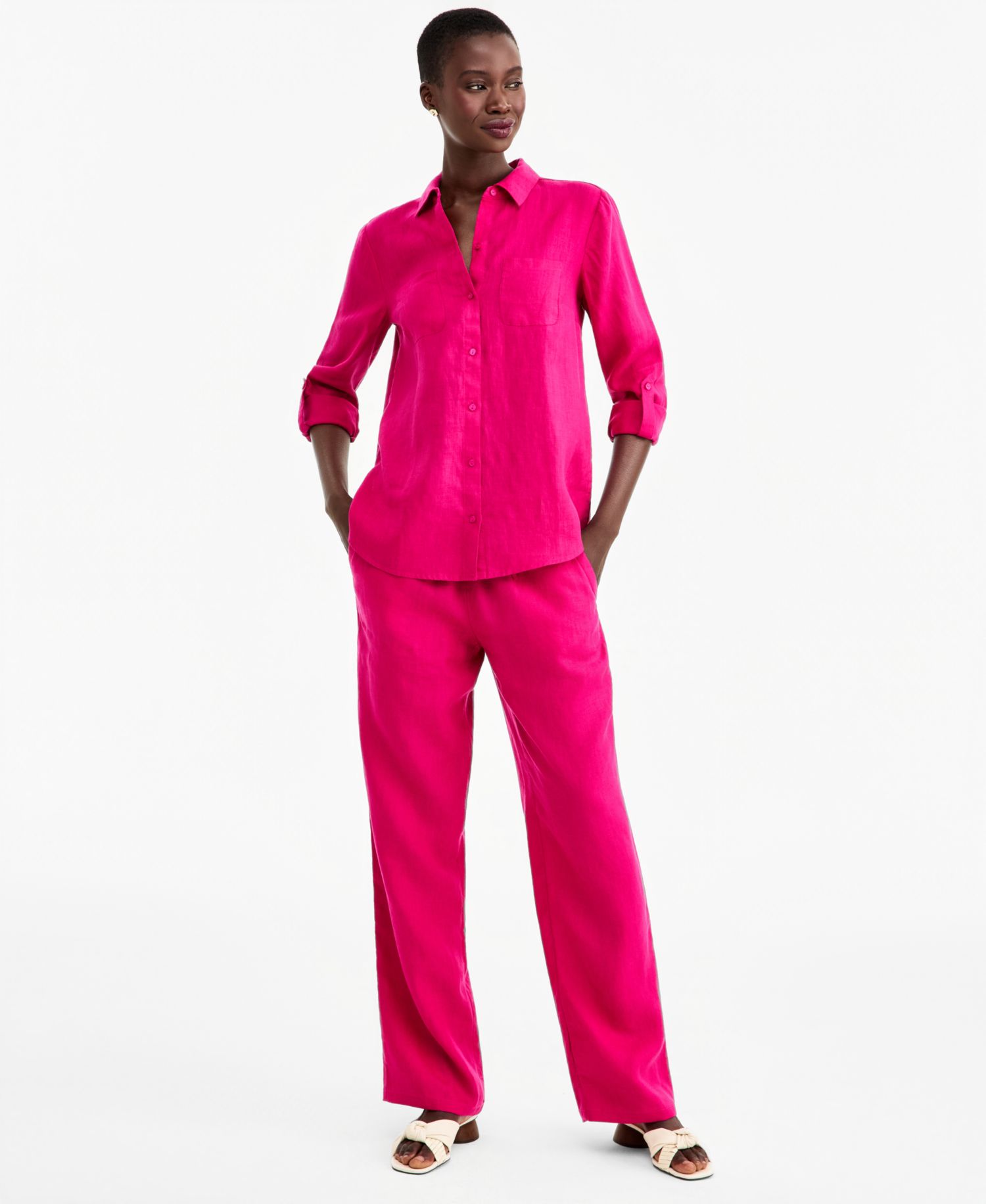 Petite 100% Linen Button-Front Shirt