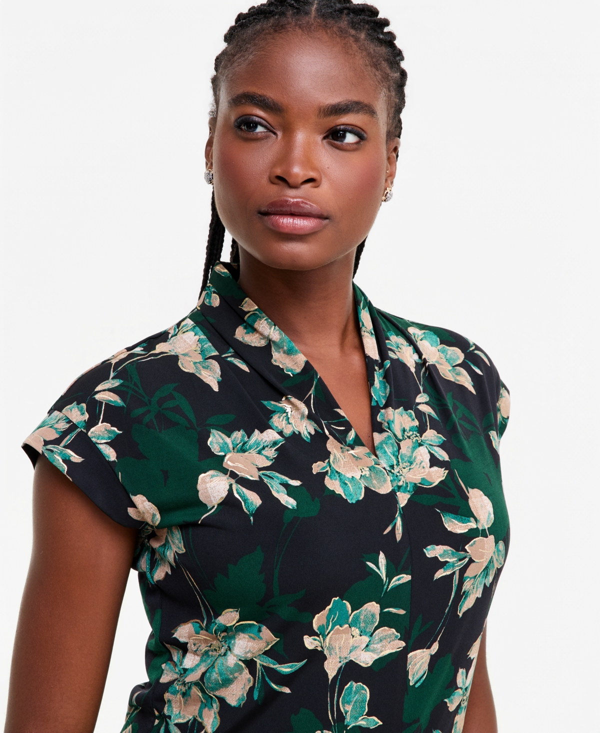 Kasper Petite Floral Dressy V-Neck Blouse