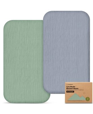 Baby Bassinet Sheets Girls, Boys, 2-Pack Lyra Muslin Bassinet Fitted Sheet for Baby Delight Dreamer Bedside Sleeper, 32x21 Rectangle