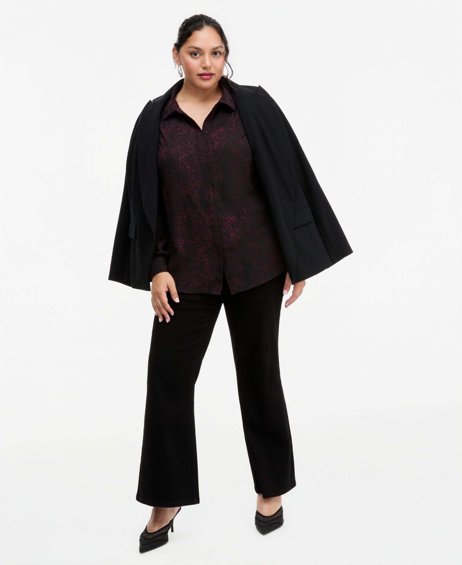 Plus Size Long-Sleeve Button-Up Collared Tunic