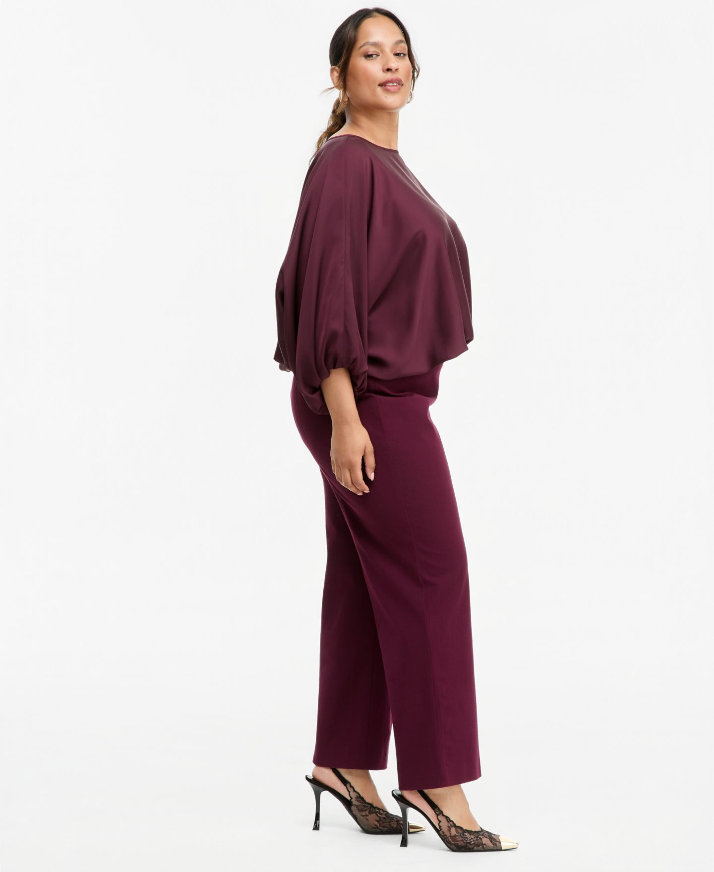 Женские брюки I.N.C. International Concepts Plus Size INCredible Stretch Straight High-Rise Pull-On, цвет: Ягодный винный — фото 4