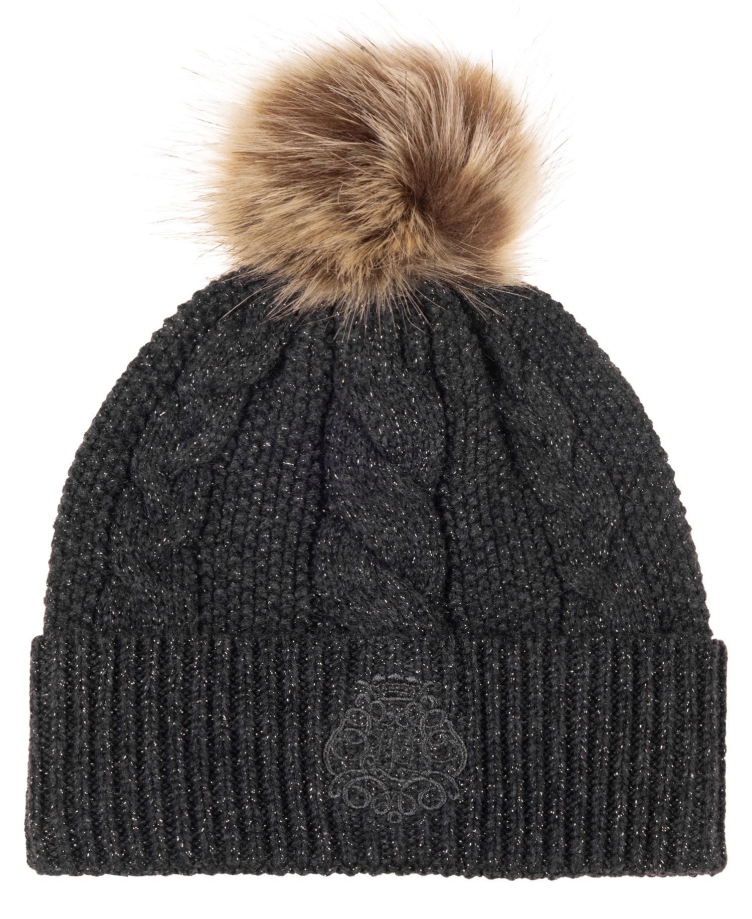 Metallic Direct Embroidery Cable Pom Beanie