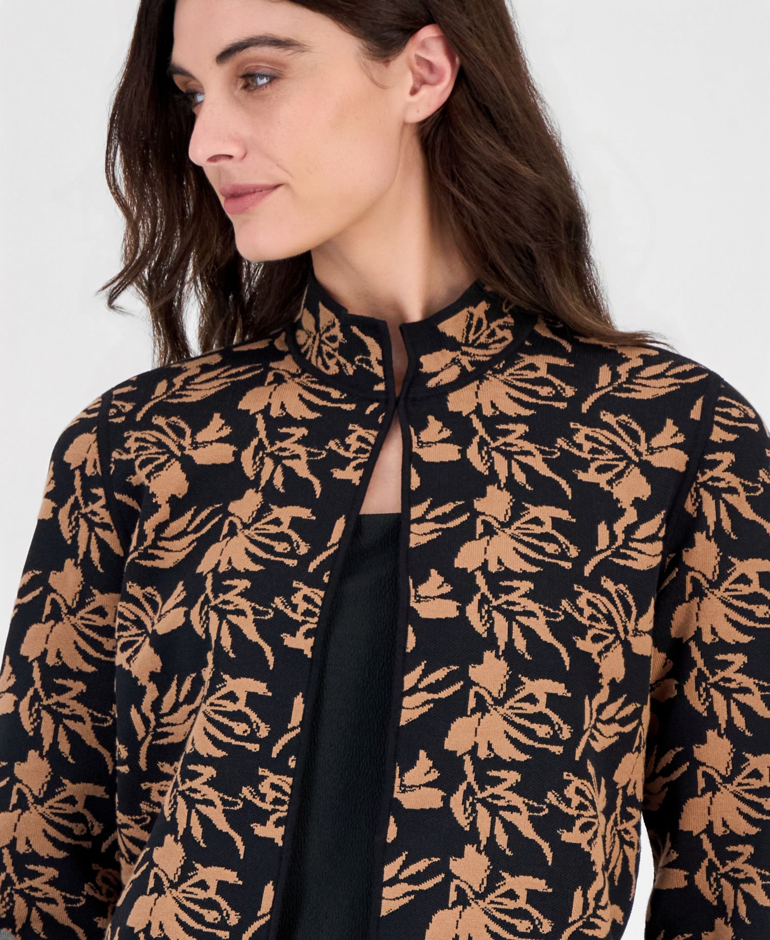 petite Open-Front Floral Cardigan