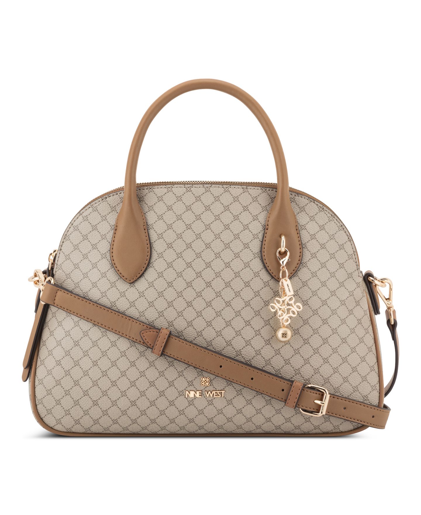 Женская сумка Nine West Calianna Dome Medium Satchel Handbag, цвет: Бежевый / Карамельный — фото 1