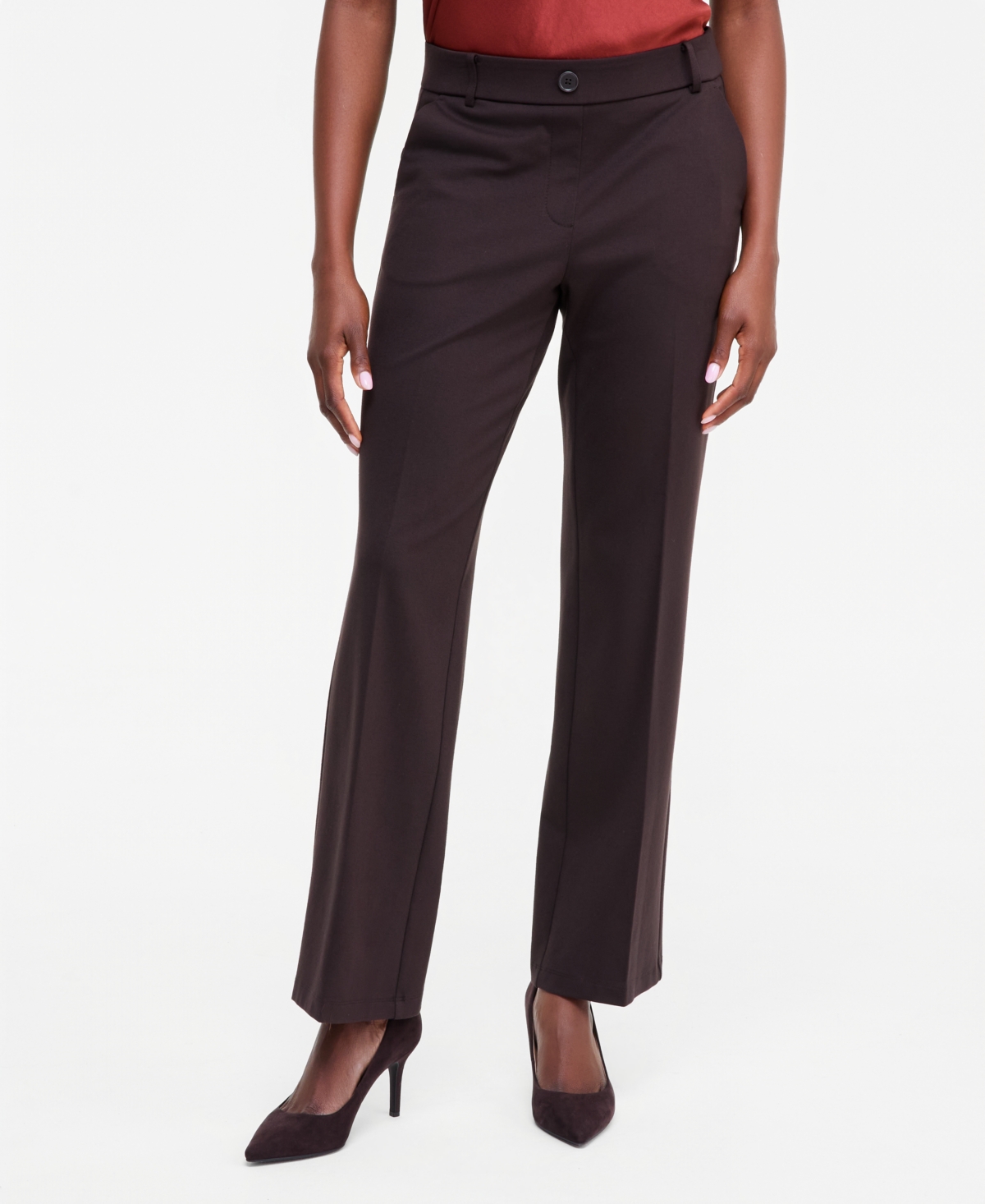 Kasper Women's Audrey Compression Pull On Mid Rise Straight Leg Pant - Rich Chocolate
