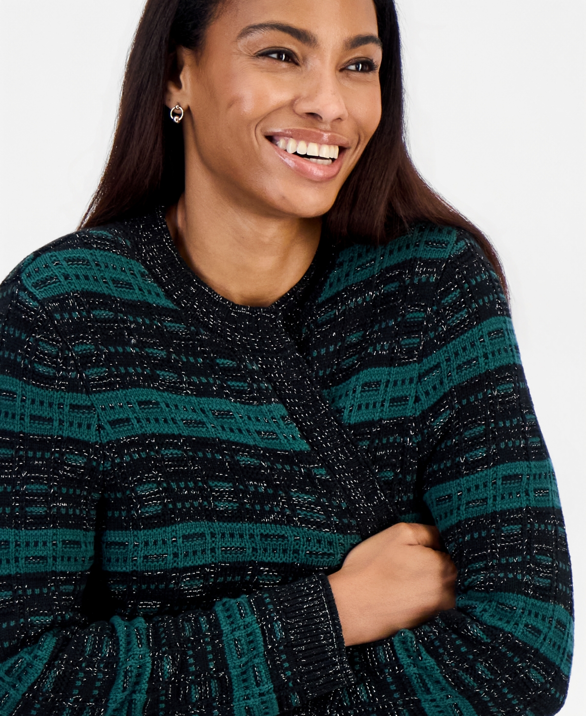 Kasper Petite Colorblock Stripe Cardigan