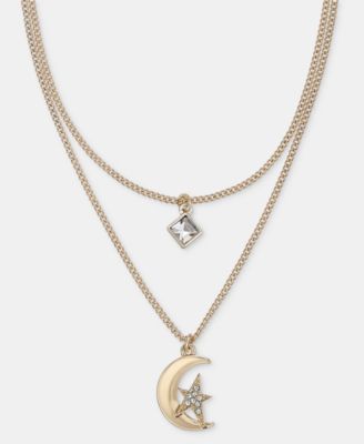 Gold-Tone Glass Crystal Layered Star & Moon Necklace