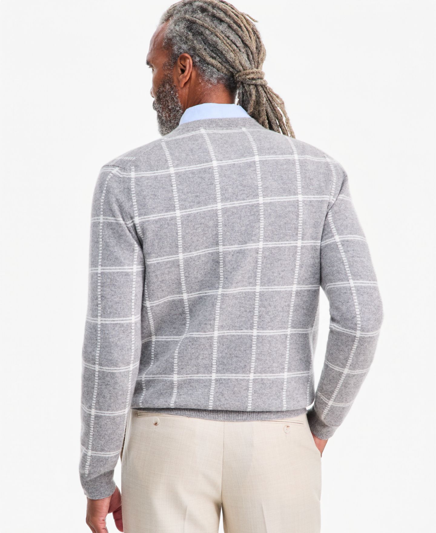 Мужской свитер Club Room Cashmere Windowpane Crewneck, цвет: Серый — фото 3