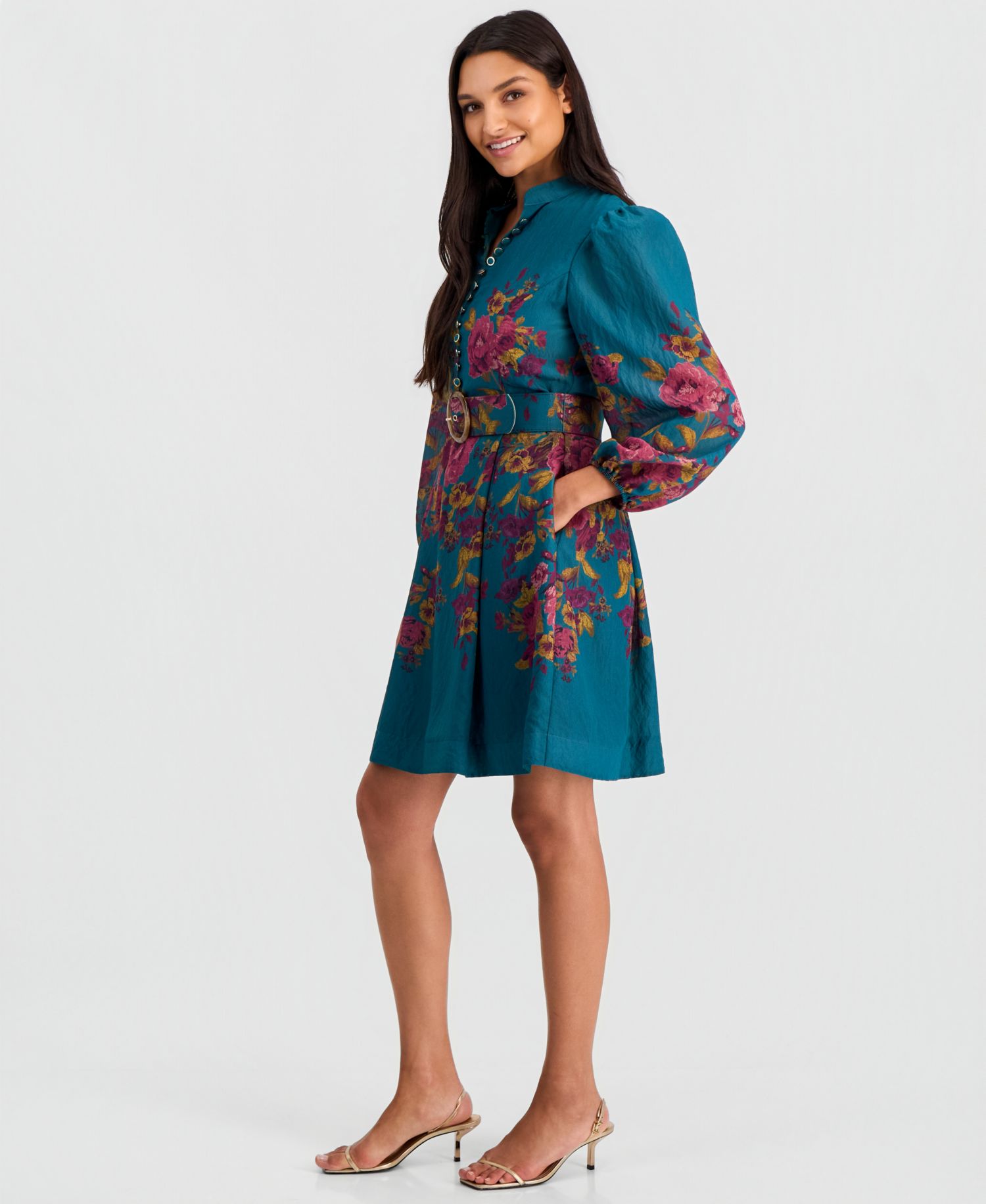 Women's Floral-Print Belted Fit & Flare Dress