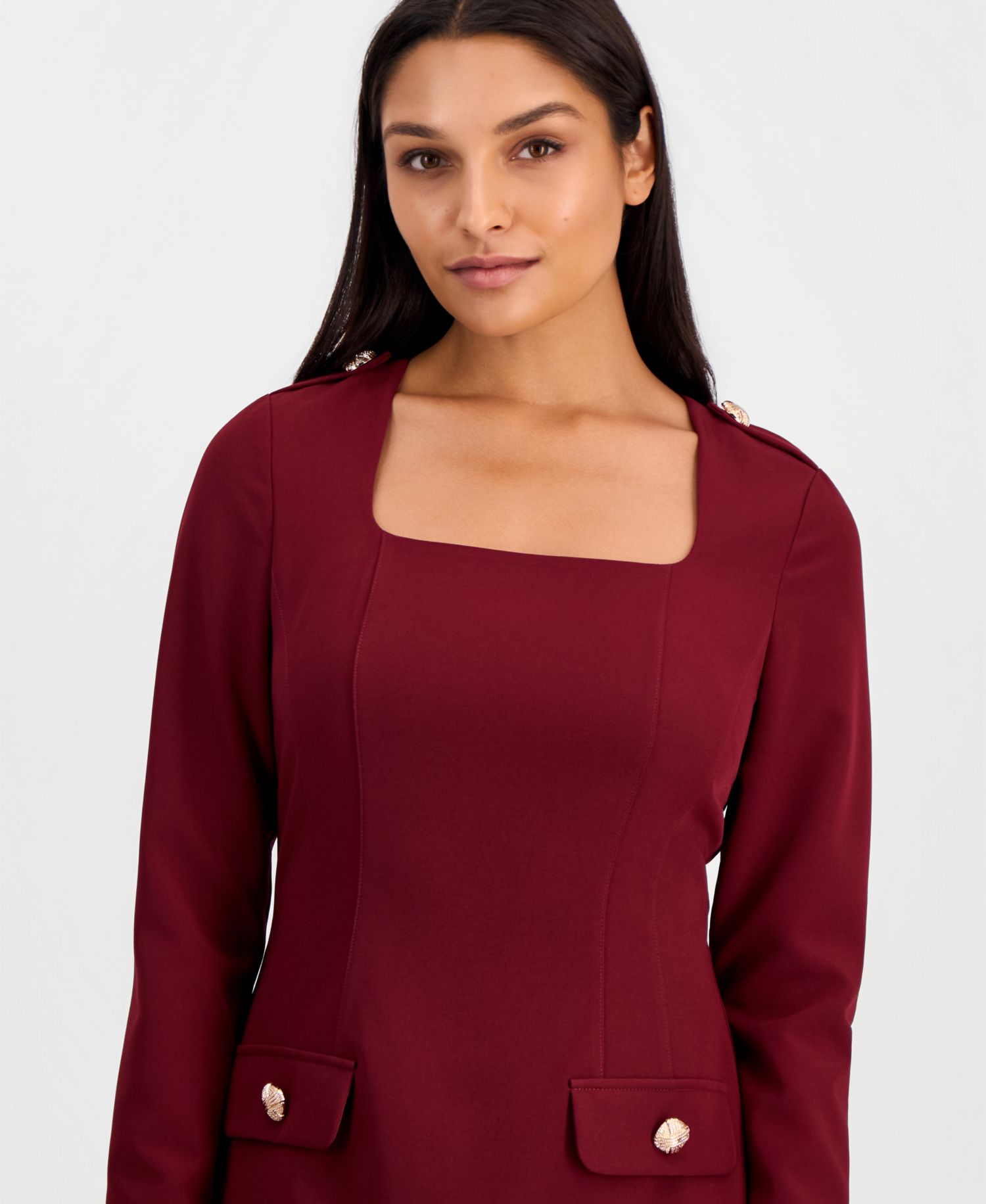 Women's Square-Neck Long-Sleeve A-Line Dress