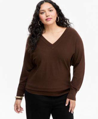 Plus Size Double V V-Neck Dolman Sweater