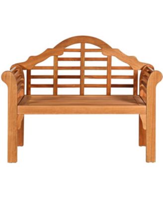 49 Inch Eucalyptus Wood Outdoor Folding Bench with Backrest Armrest for Patio Garden
