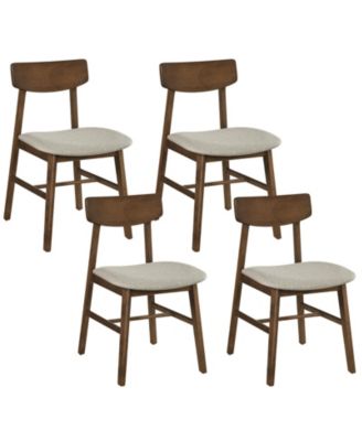4Piece Dining Chairs With Curved Backrest Linen Fabric Upholstered Seat for Kitchen
