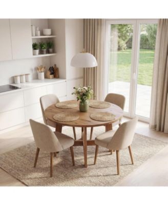 47'' Solid Wood Round Dining Table, Round Dining Room Table with Wood Pedestal Base for 4 People