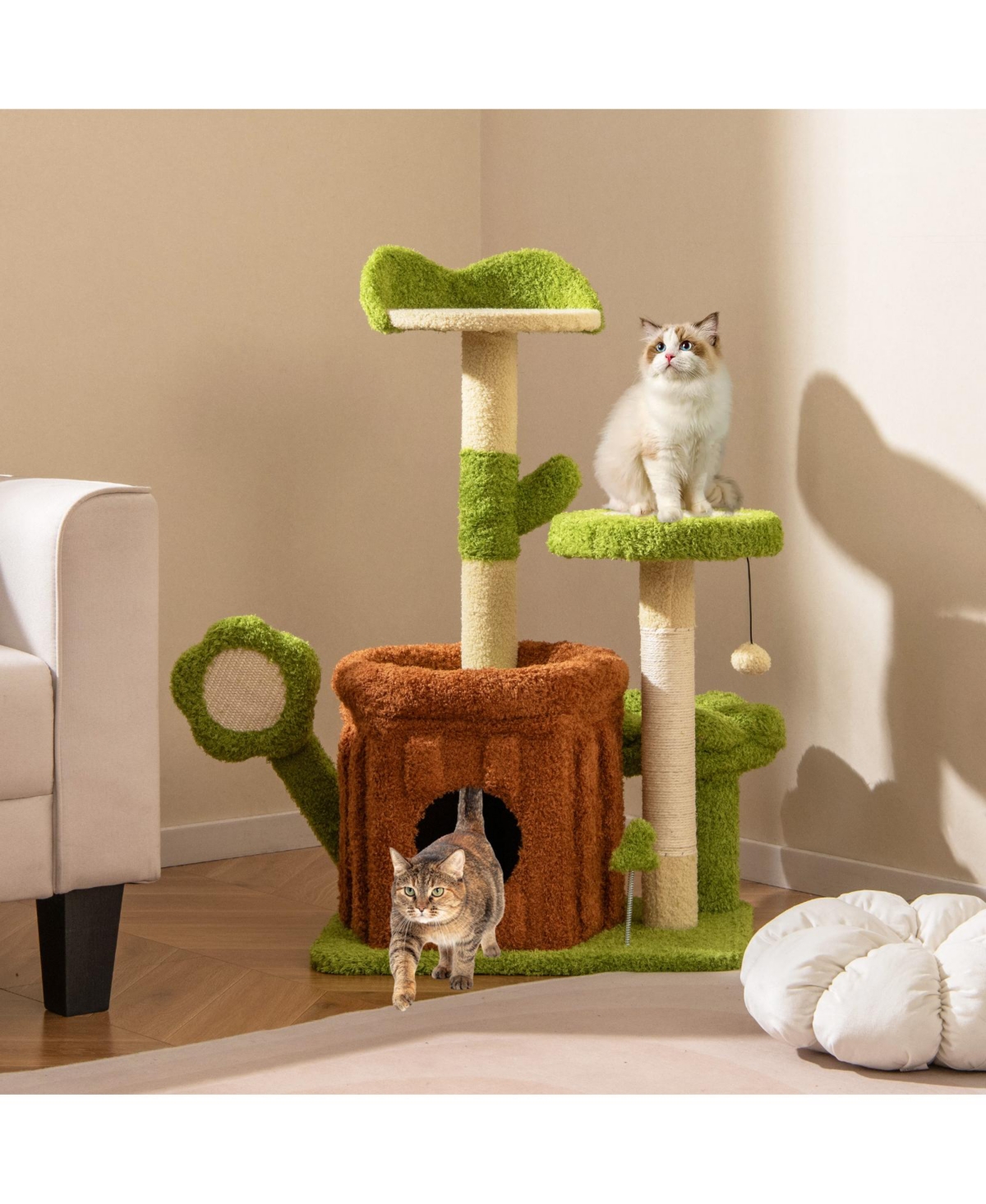 Gymax Cat Tree Tower with Perch Condo Platforms Petal Scratching Board for Indoors