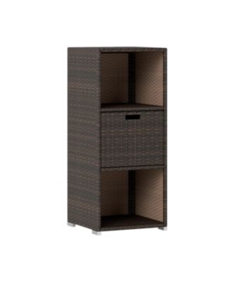 Patio Storage Cabinet with Drawer and Wicker Finish for Outdoor Use