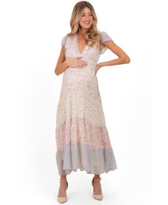 Women's Multicolor Floral Colorblock Tiered Maxi Dress