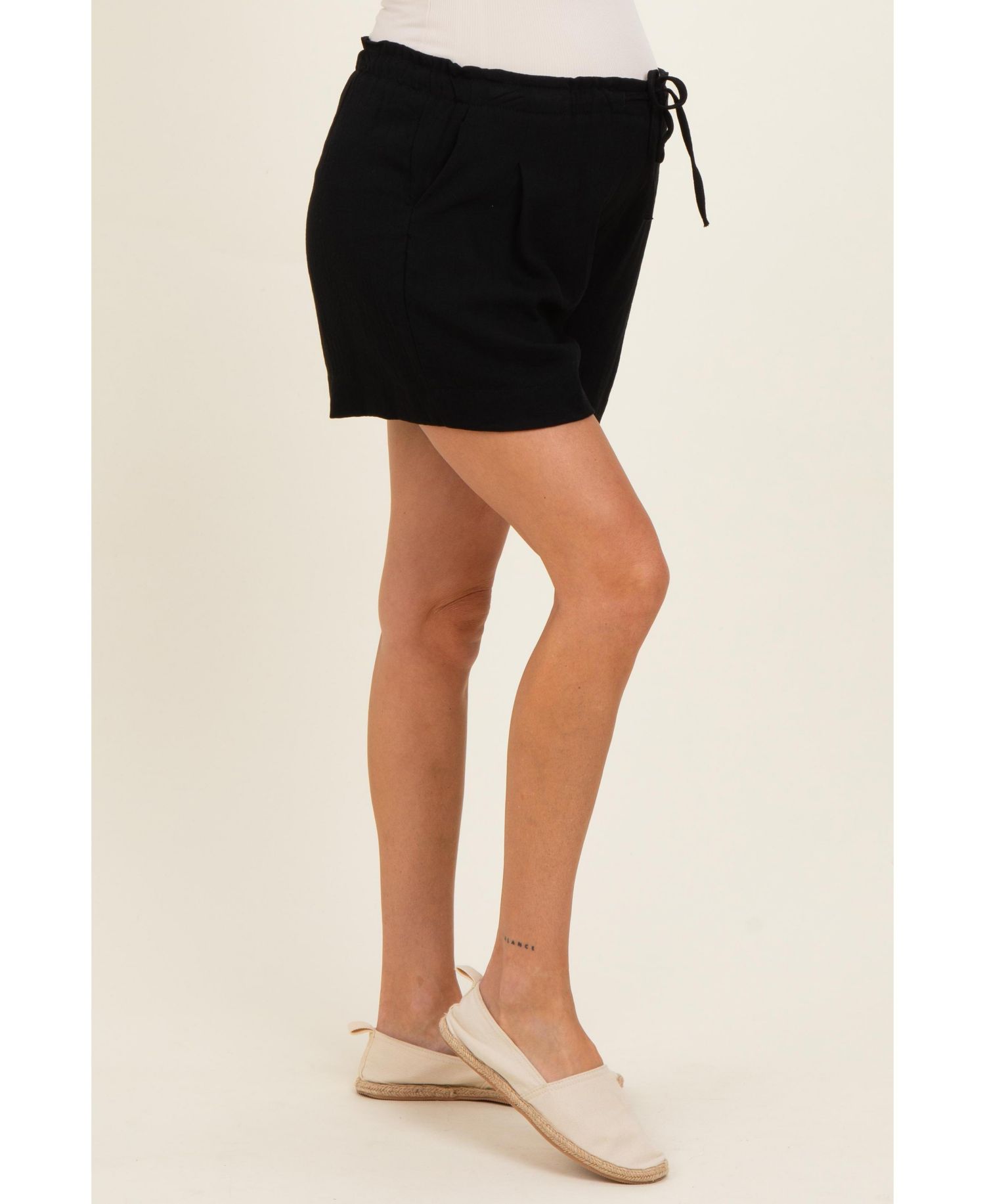 Maternity Black Drawstring Pleated Shorts