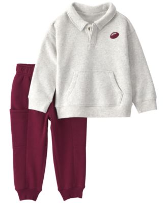 Baby Boys' Football Fleece Henley Long-Sleeve Polo Sweatshirt and Pants, 2-Piece Set