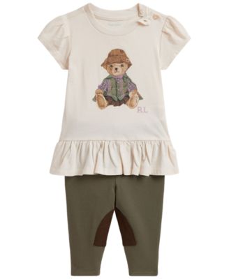 Baby Girls' Polo Bear Jersey Peplum T-Shirt and Leggings, 2-Piece Set