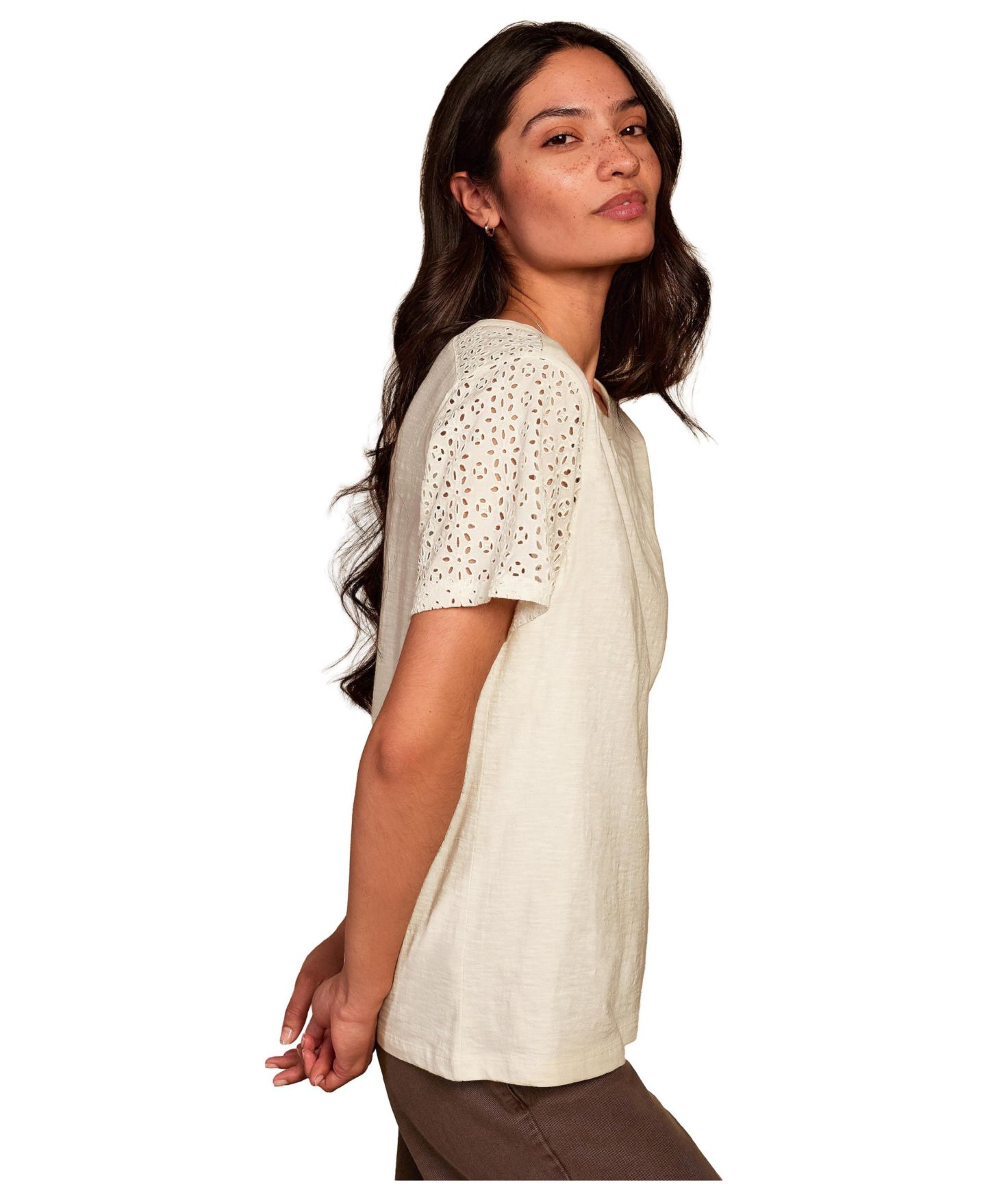 Женская футболка Celtic & Co. Eyelet Sleeve Soft-Drape Jersey, цвет: Бежевый — фото 2