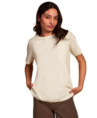 Women's Eyelet Sleeve Soft-Drape Jersey T-Shirt