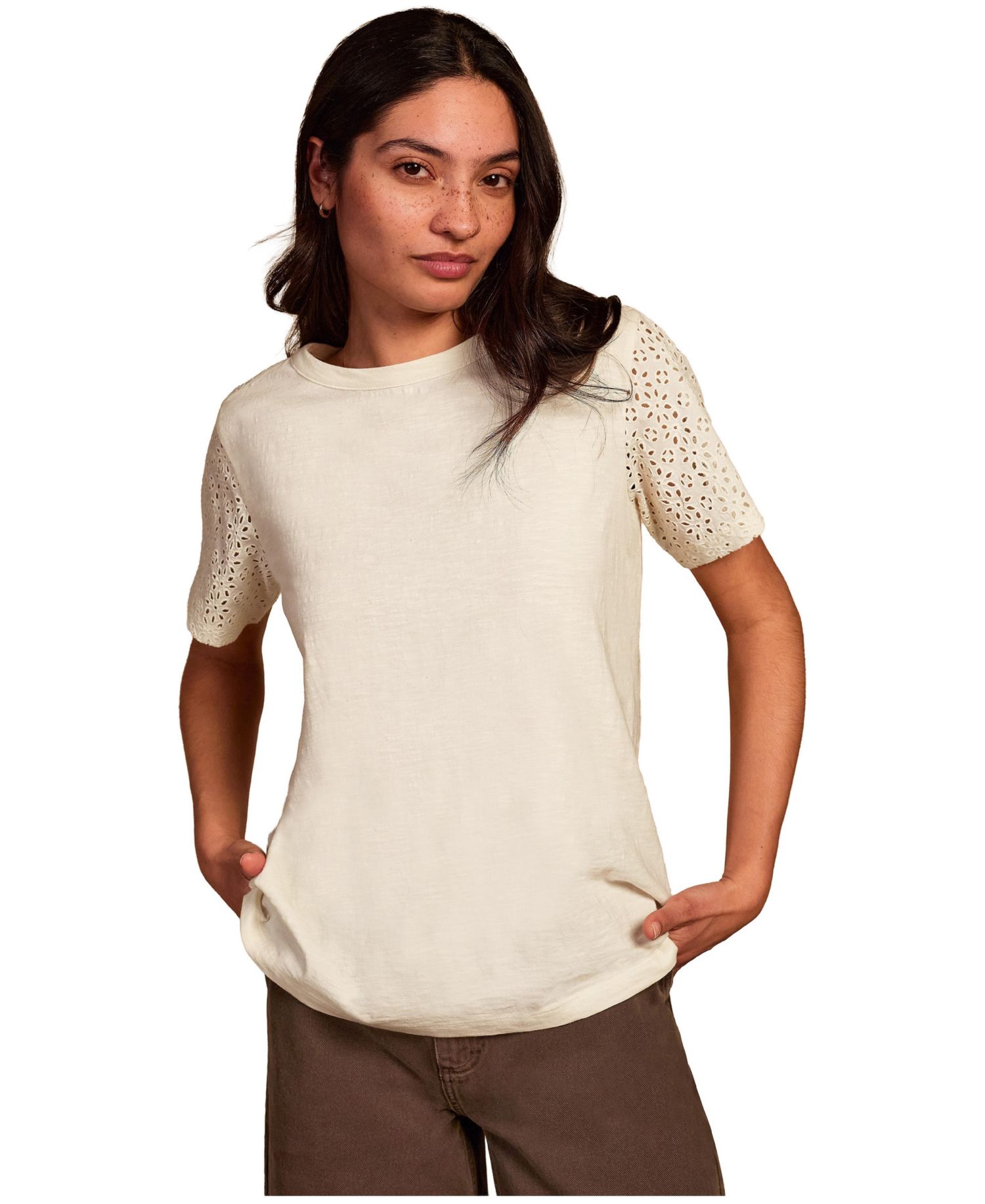 Women's Eyelet Sleeve Soft-Drape Jersey T-Shirt