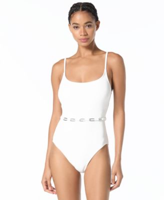 Women's Chain Belt Textured One-Piece Swimsuit