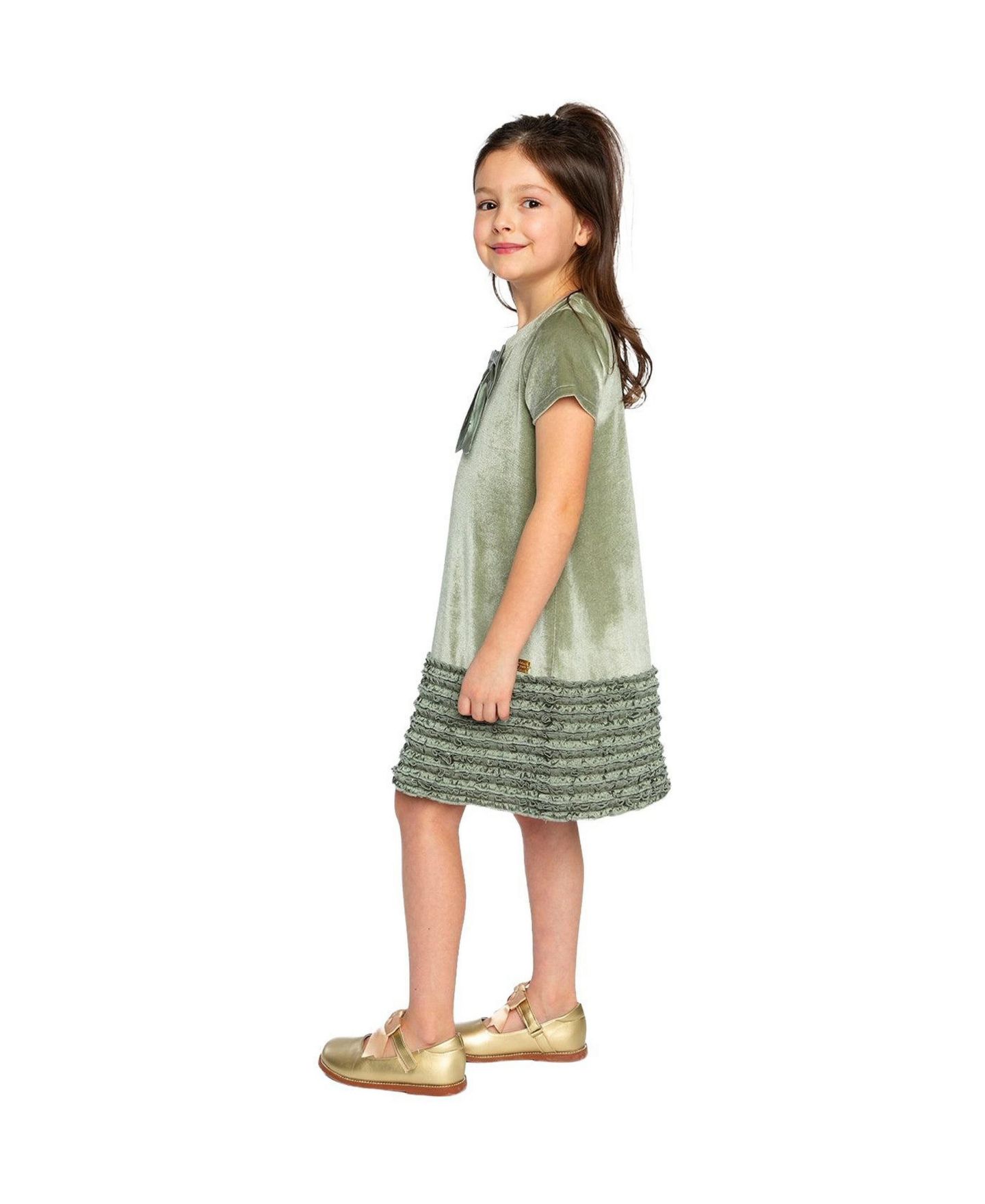 Платье Deux par Deux Short Sleeve A-Line Dress with Bow для девочек, цвет: Зелёный — фото 3