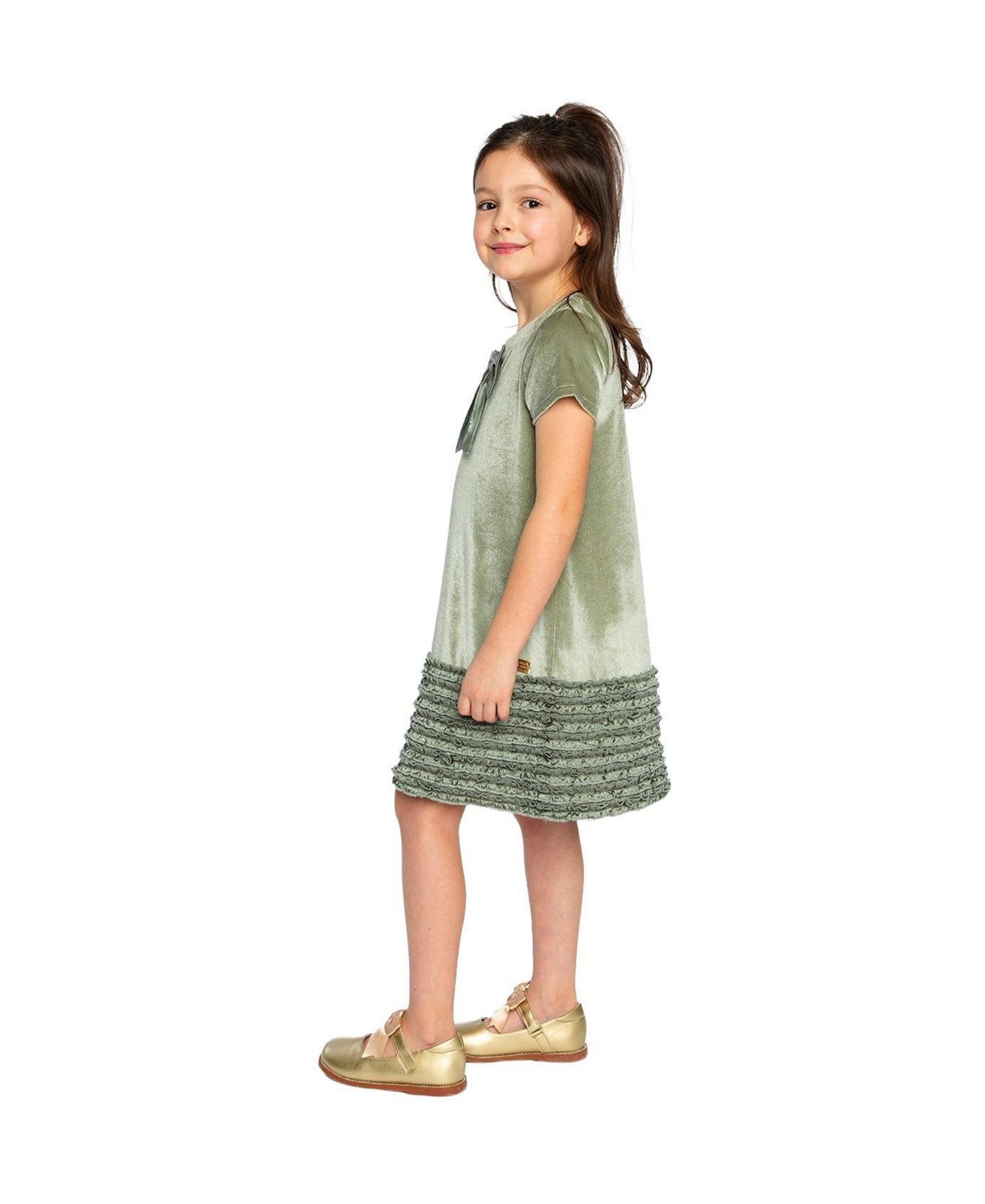Girls (6-14) Short Sleeve A-Line Dress with Bow