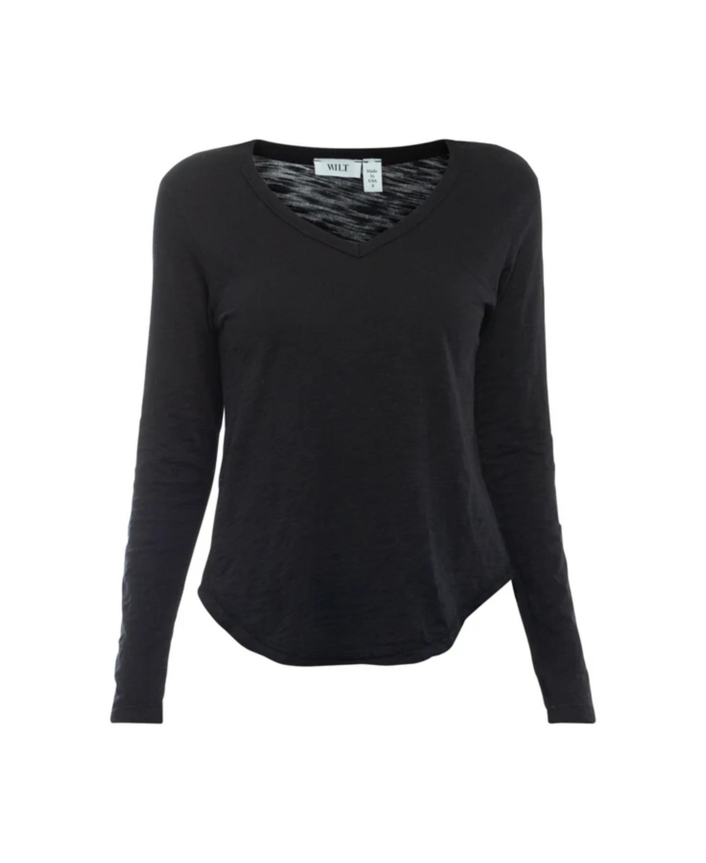 Женская футболка WILT Long Sleeve V-Neck Raw Hem Shirttail, цвет: Чёрный — фото 7