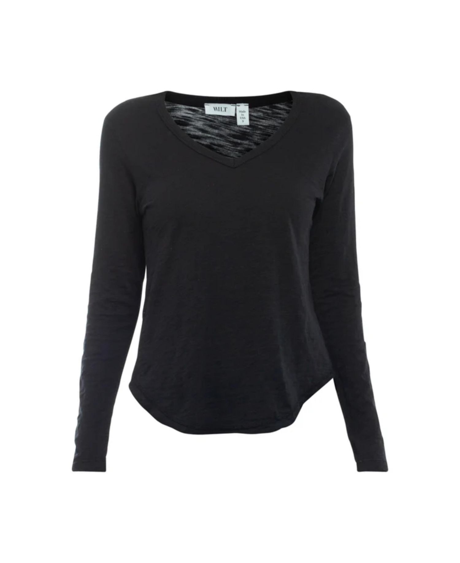 Women's Long Sleeve V-Neck Raw Hem Shirttail Tee
