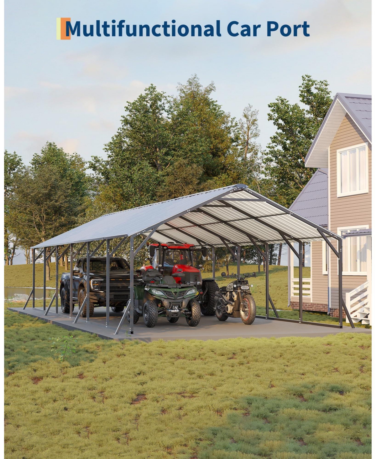 Homfan 20 x 30 Feet Heavy Duty Steel Carport Garage for Cars Trucks Boats, All Weather Outdoor Vehicle Shelter with Metal Roof Frame