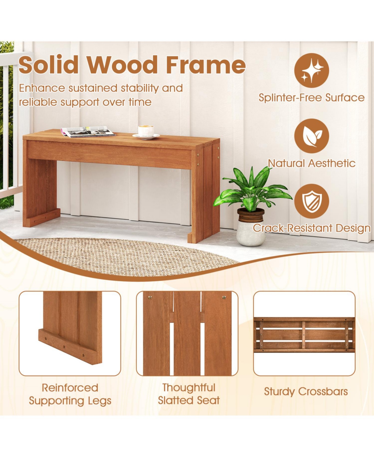 Slickblue Outdoor Garden Bench for 2 People with Wood Frame and Slatted Seat