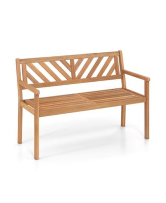 Outdoor 2-Person Patio Chair with Acacia Wood Seat, Armrests and Backrest