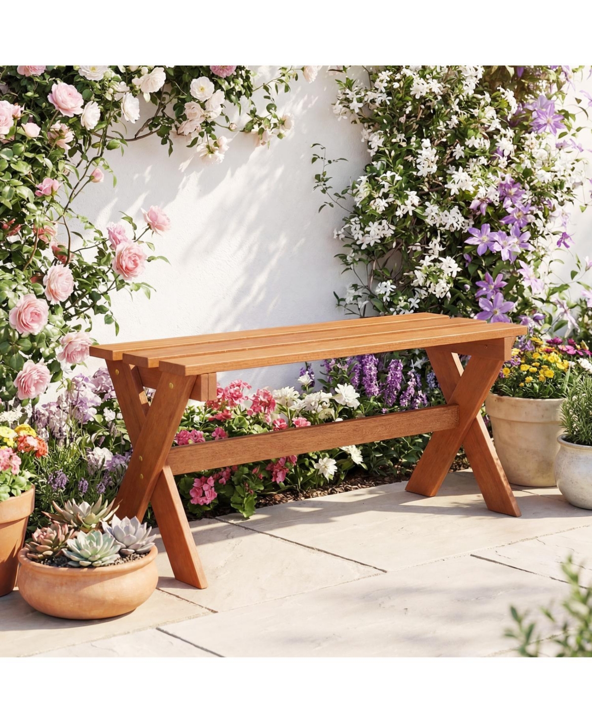 Slickblue Backless Outdoor Benches Set of 2 for Patio Dining and Garden Seating