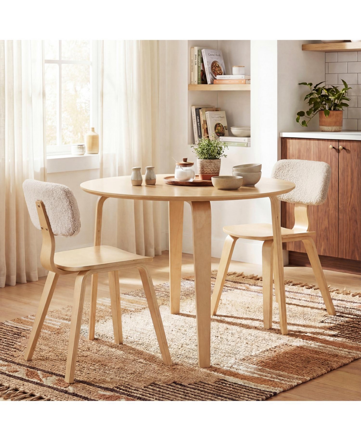 Slickblue Compact 3 Piece Dining Set with Rubber Wood Table and Cushioned Chairs