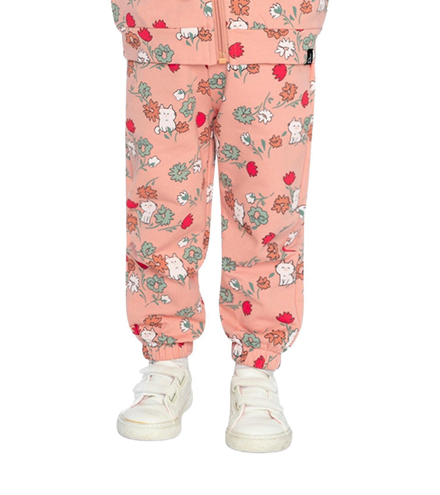 Baby Girls French Terry Sweatpants Pink Cat Print