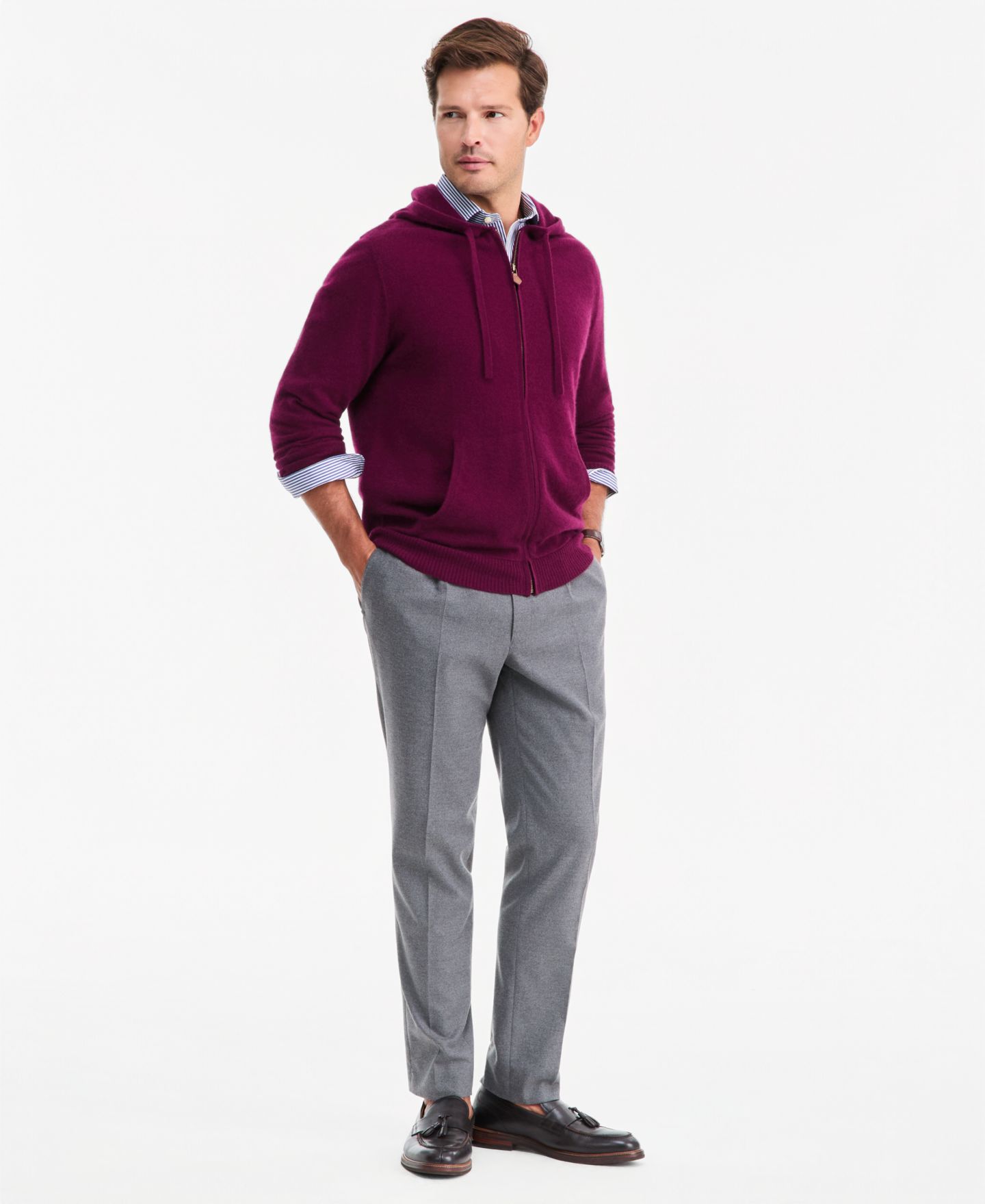 Мужской свитер Club Room Cashmere Long-Sleeve Hooded Zip-Up, цвет: Каберне — фото 3