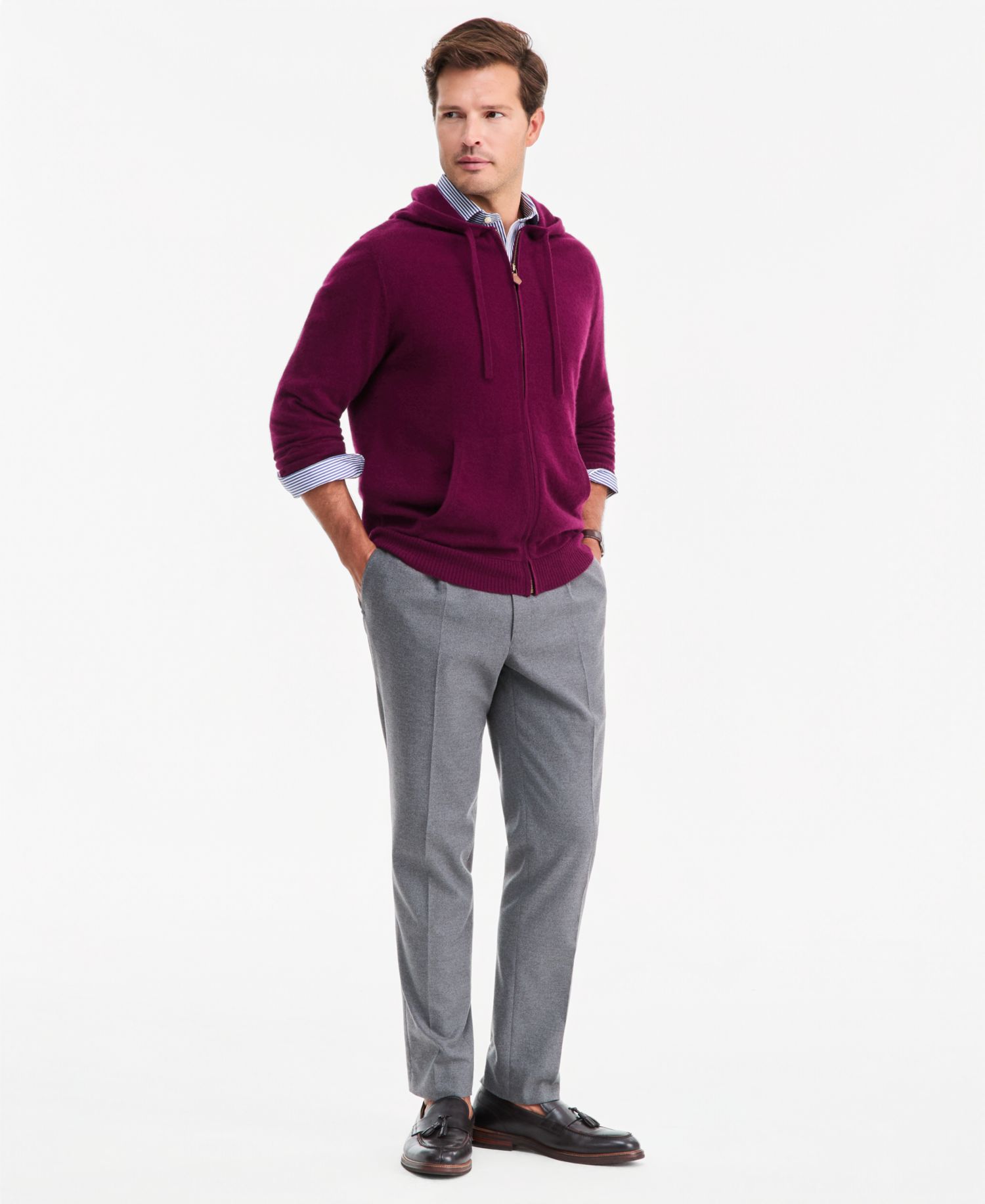 Men's Cashmere Long-Sleeve Hooded Zip-Up Sweater