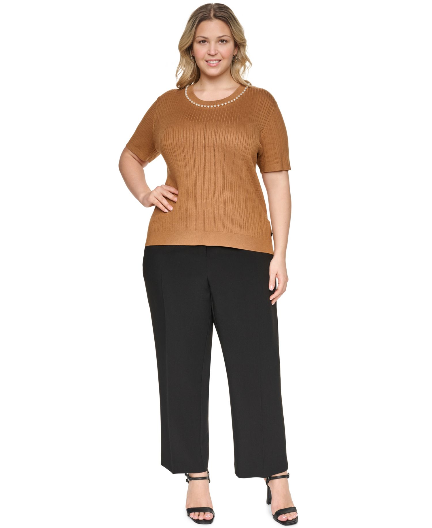 Plus Size Crewneck Short-Sleeve Knit Top