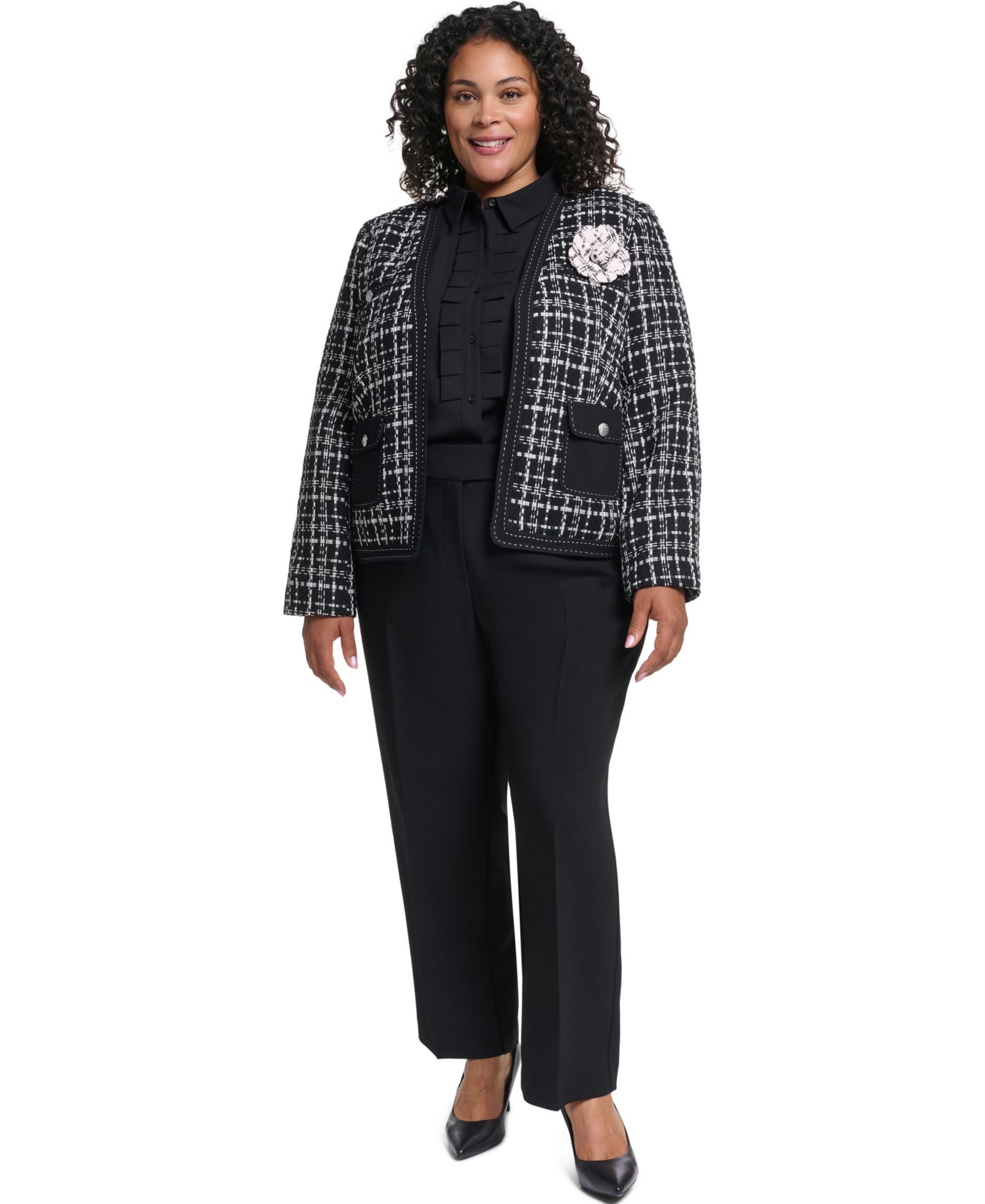 Plus Size Open-Front Woven Jacket