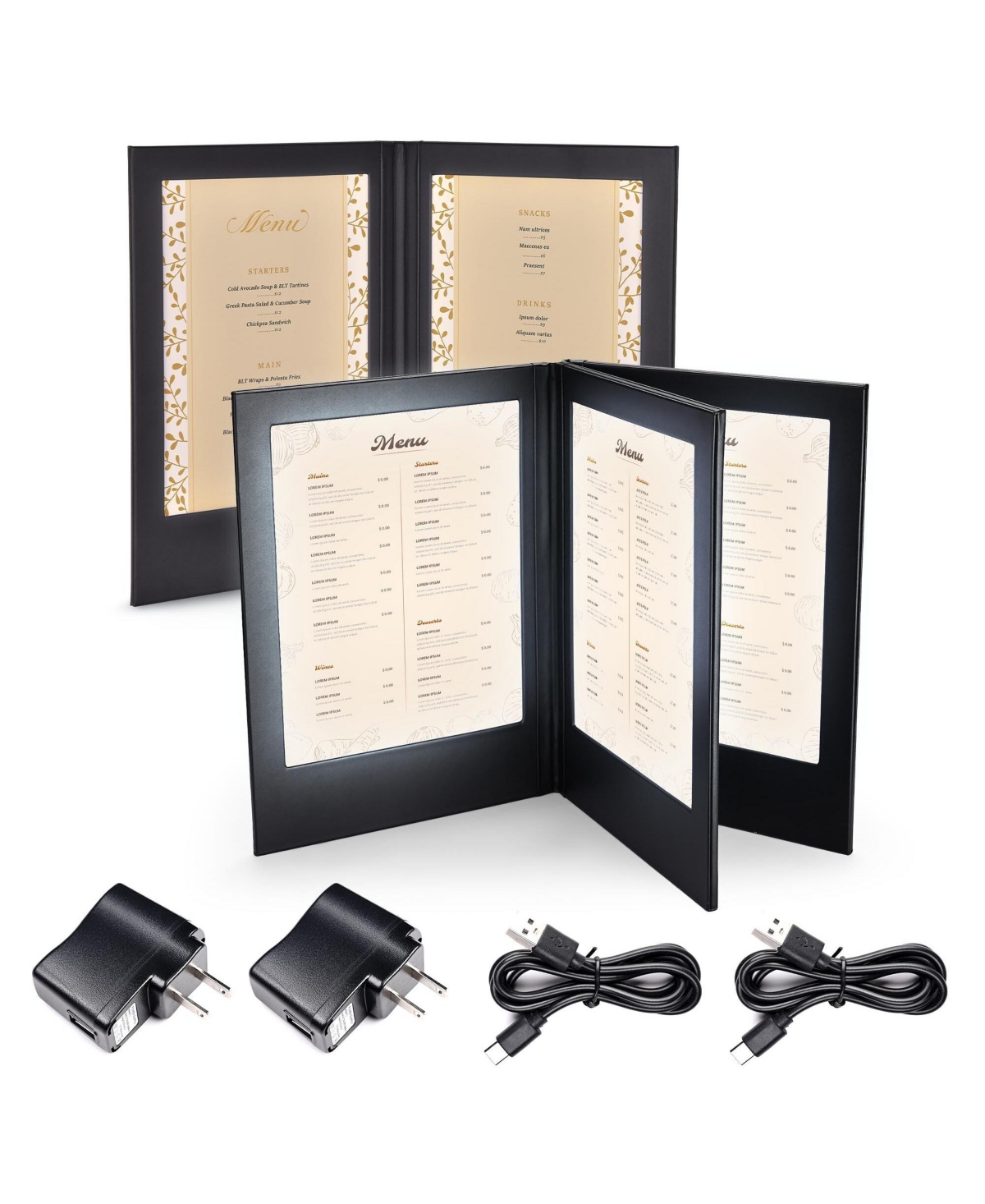 Yescom WeChef Set of 2 Led Back Lit Light Menu Holder Cover 2/4 View Fits 8"x11" Paper
