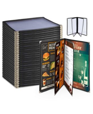 30 Pack Menu Covers 8.5 x 11" Book Style Menu Holders 4 Pages 8 Views Restaurant Bar Black
