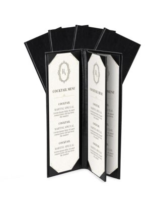 Restaurant Menu Covers 4.25x14" 3 Page 4 View PU Leather with Angled Corners for Wine List Bar Hotel 5 Pack