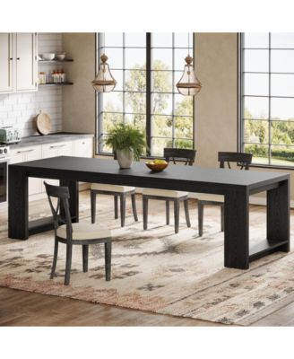 86.61-Inch Dining Table for 6-8, Farmhouse Narrow Kitchen Table with Wood Pedestal Base, Extra Long Rectangular Dinner Table